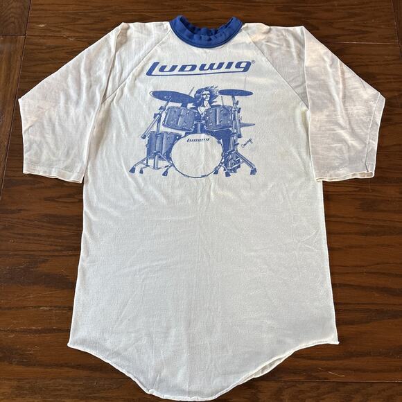 Vintage Ludwig Drums LED Zeppelin John Bonham 70s Raglan Band T Shirt Large - Picture 1 of 9
